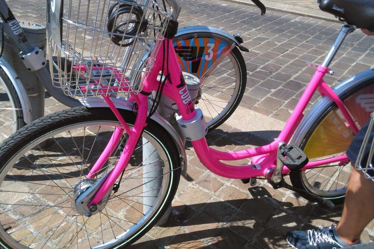 Pink bike on station at VCUB, Bordeaux - Centre