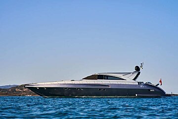 A large yacht with the name milan on the side