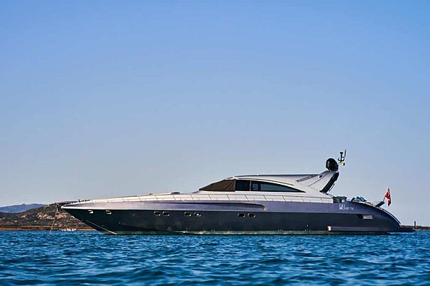 A large yacht with the name milan on the side