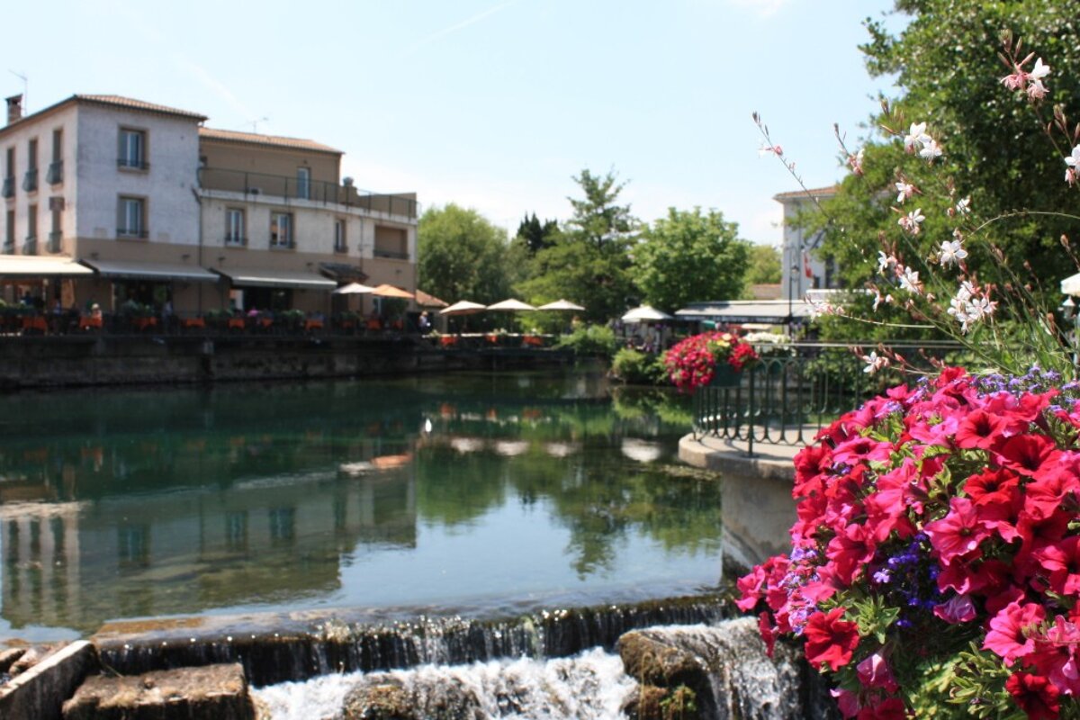 buildings and parasols along side the canal
