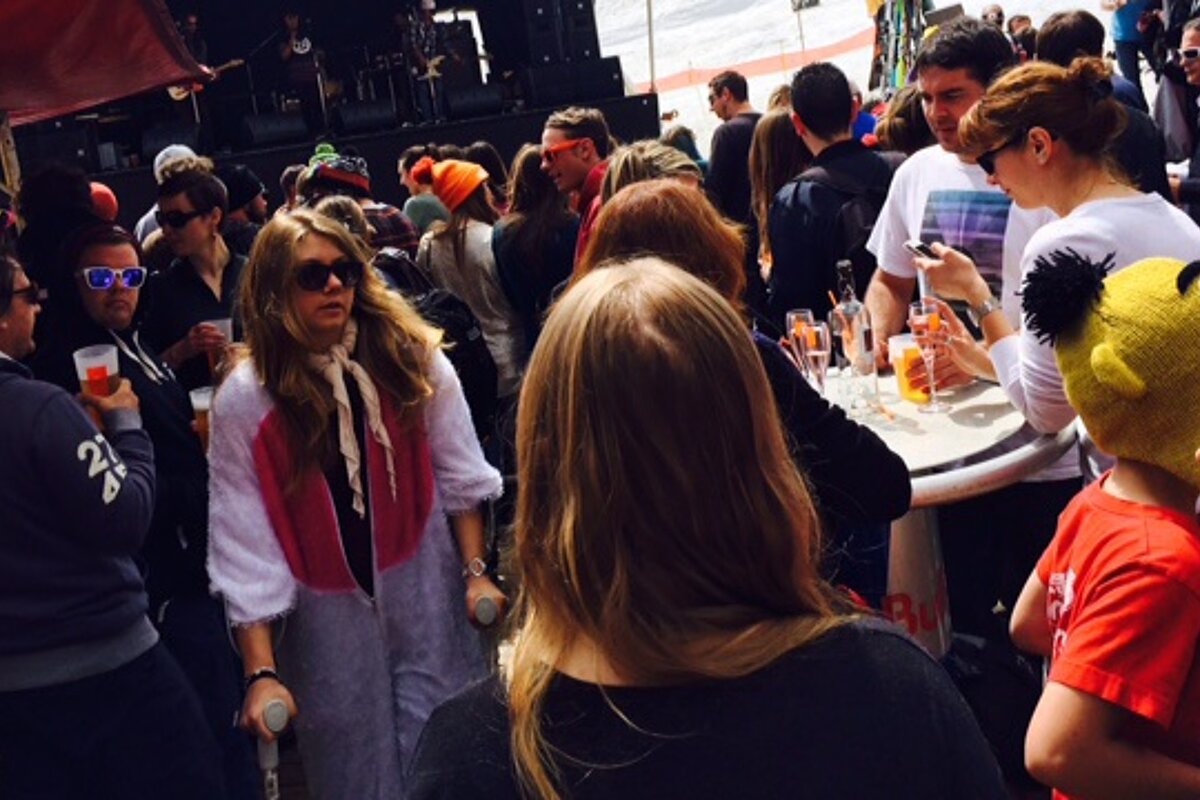 people in fancy dress in a bar in Avoriaz