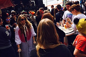people in fancy dress in a bar in Avoriaz