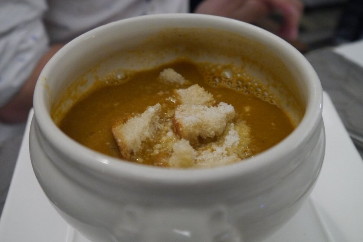 Home-made fish soup with spicy sauce