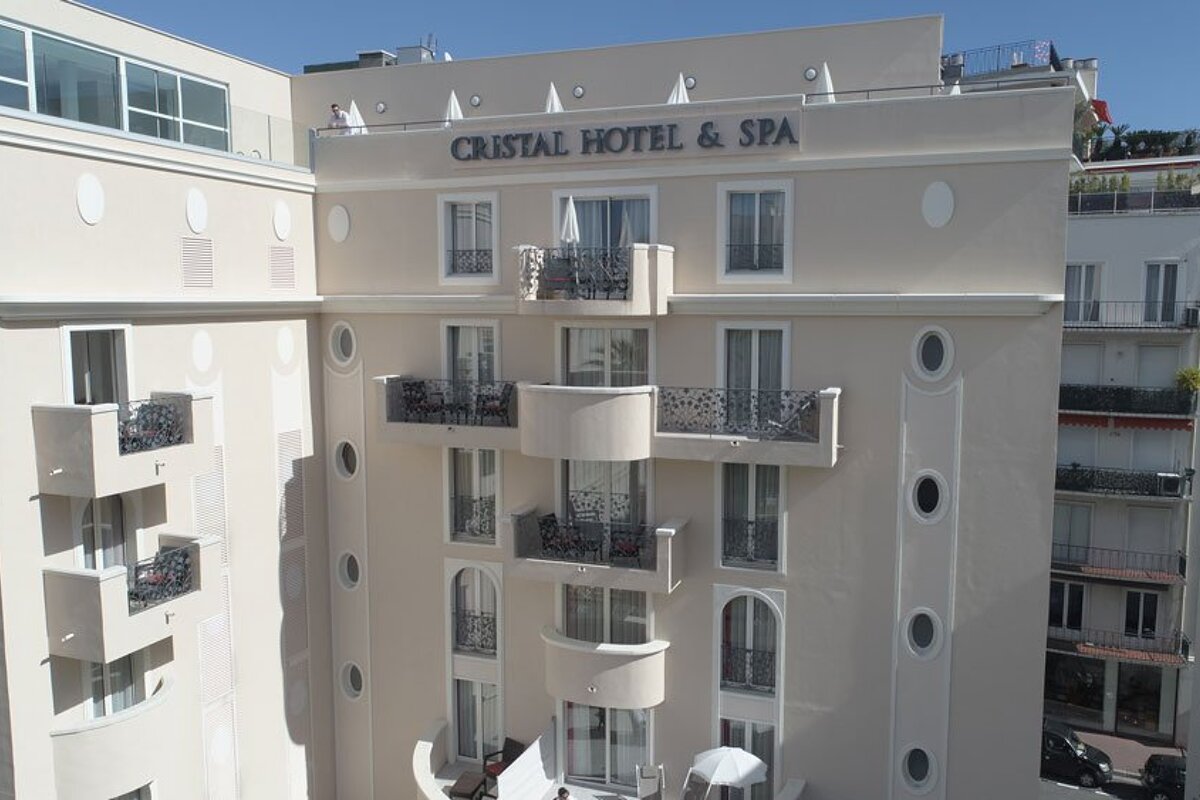 The exterior of a hotel called cristal hotel & spa
