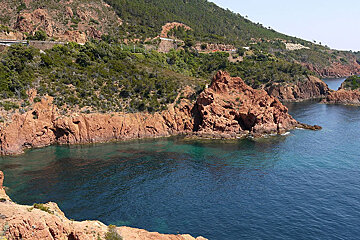 Red rocks plunging into the sea