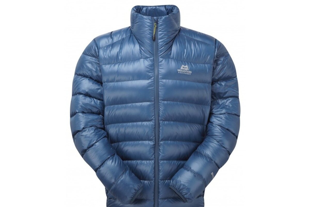 a blue down jacket