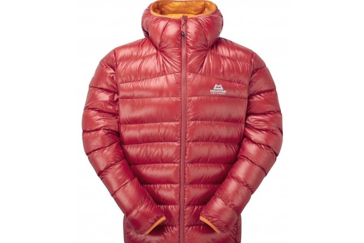 a red padded mountaineering jacket