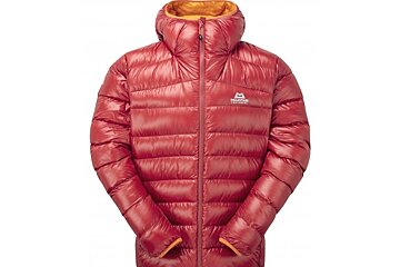 a red padded mountaineering jacket
