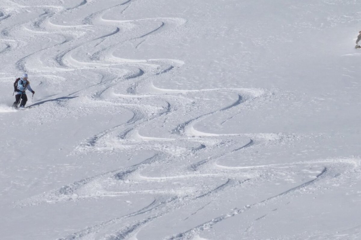 parallel ski tracks in the snow