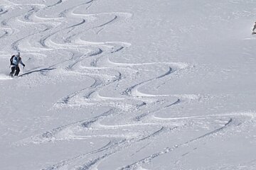 parallel ski tracks in the snow