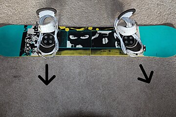 picture of snowboard with arrows explaining stance