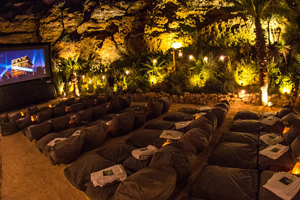 an outdoor cinema at a beach club ibiza