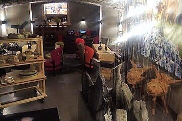 cheese tables and a water feature