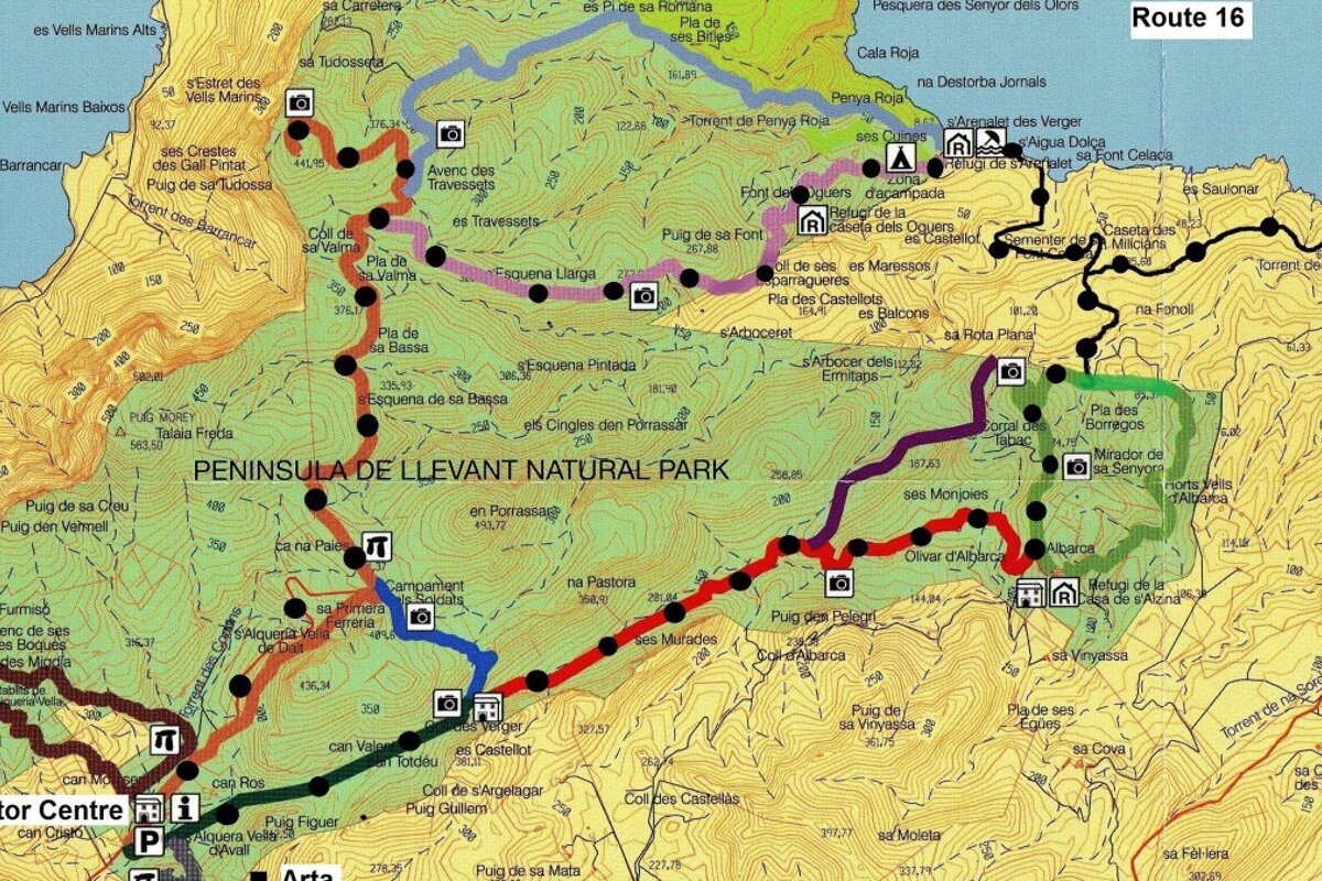 a map showing the route of a MTB trail in mallorca