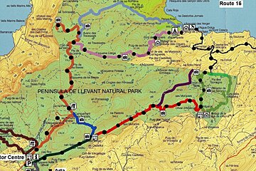 a map showing the route of a MTB trail in mallorca