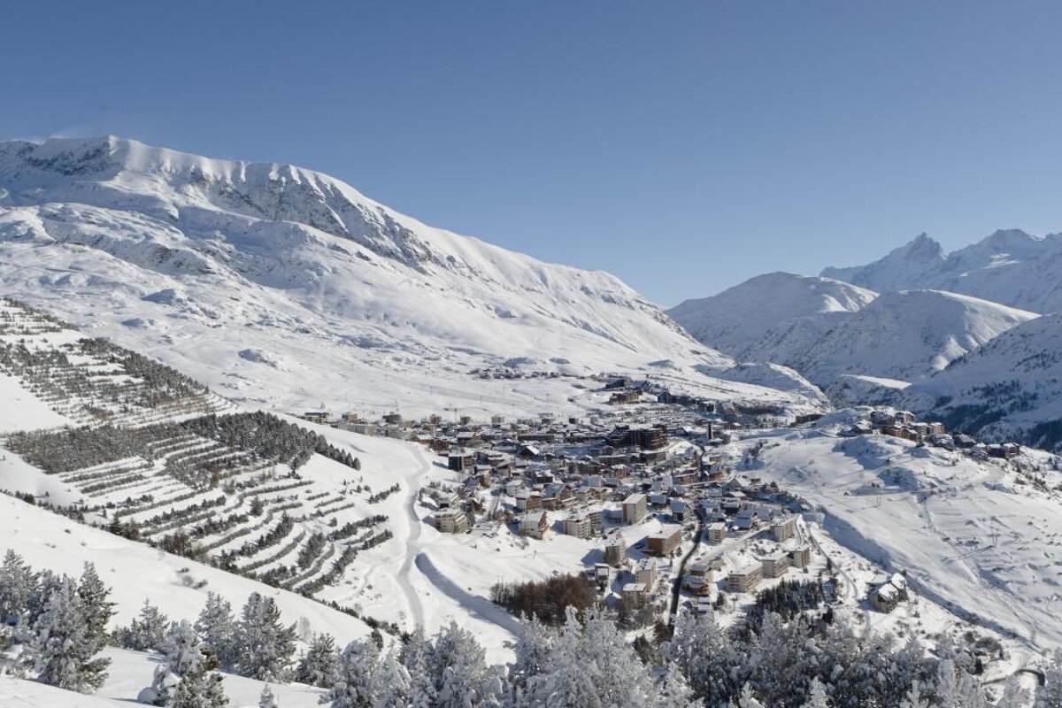 a snowy resort in winter