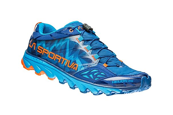 A pair of blue and orange la sportiva shoes