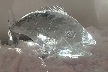 An ice carving of a fish