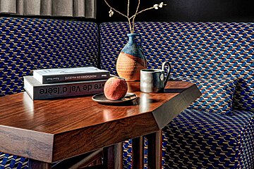 A table with a book titled 