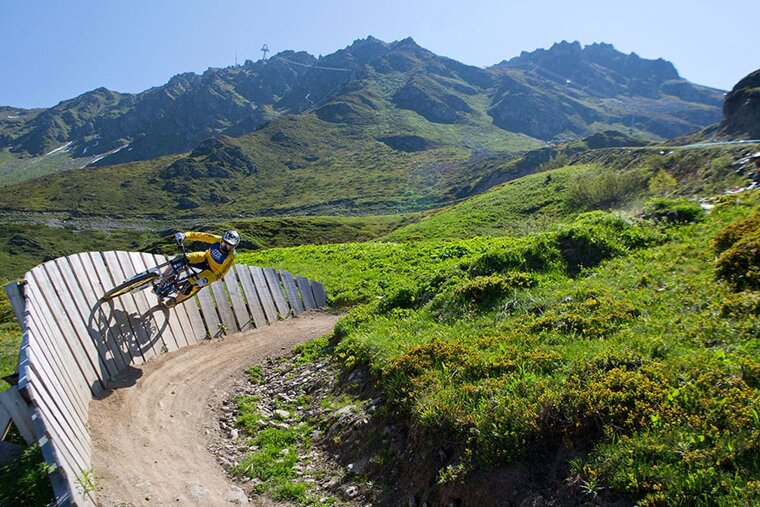 a wall ride in verbier bike park