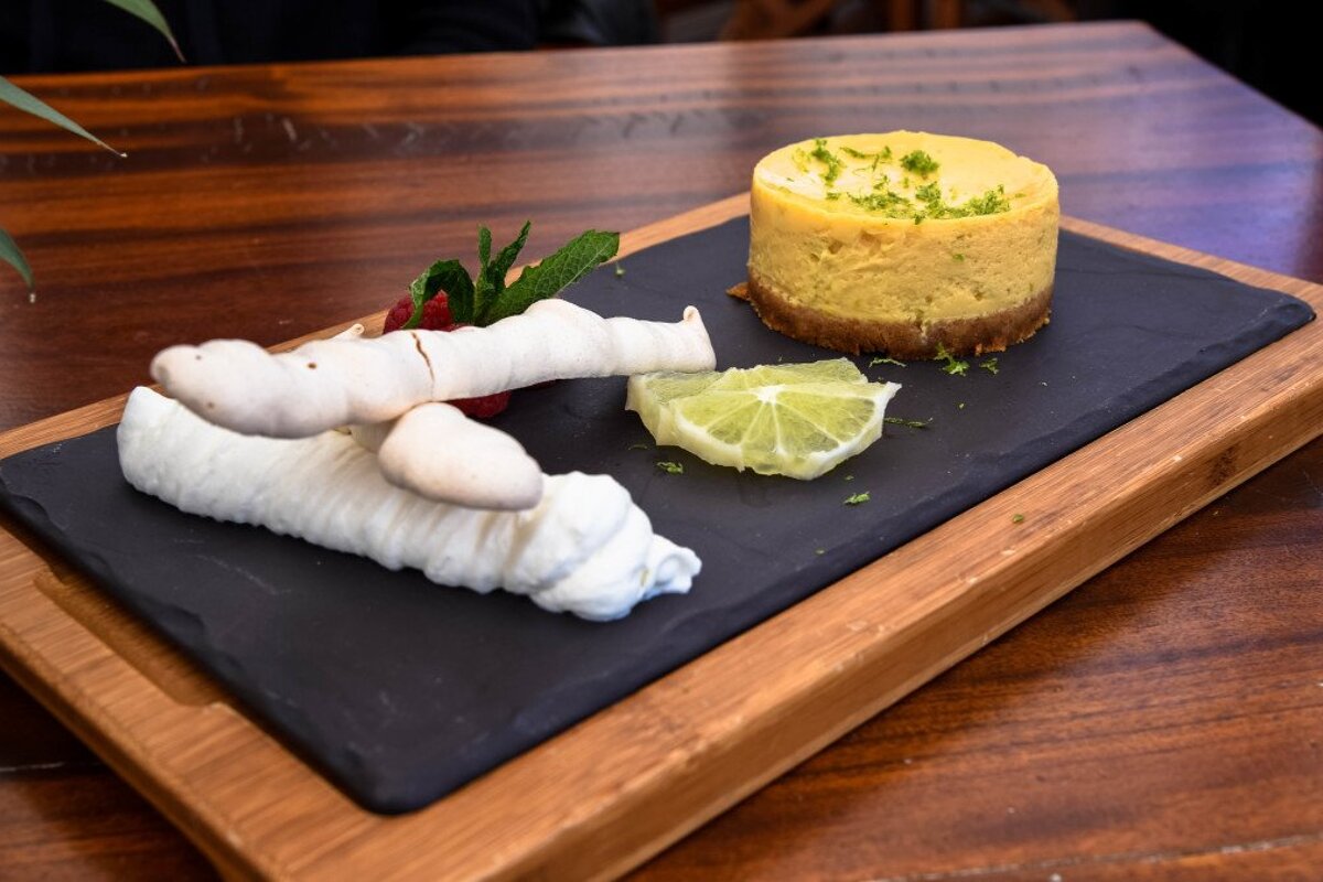 a dessert on a slate