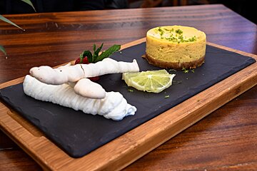 a dessert on a slate