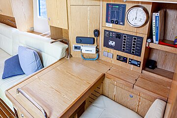 A table with a simrad device on it