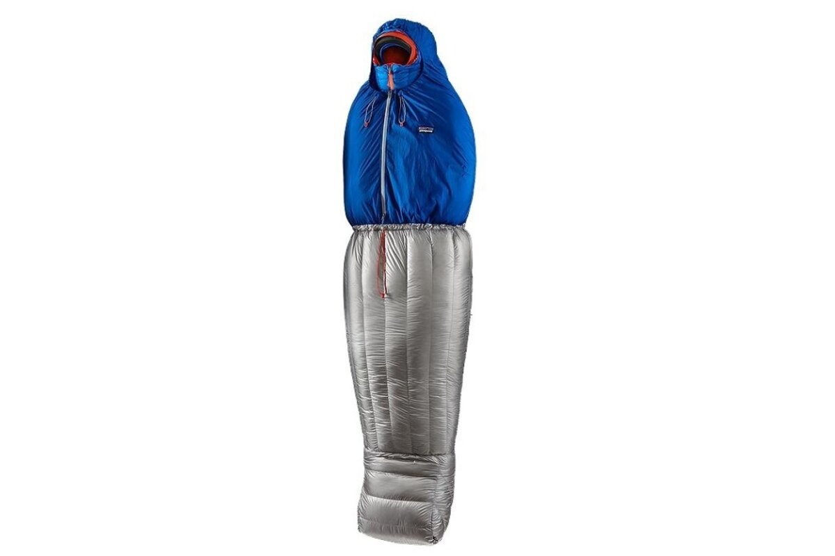 a silver & blue sleeping bag