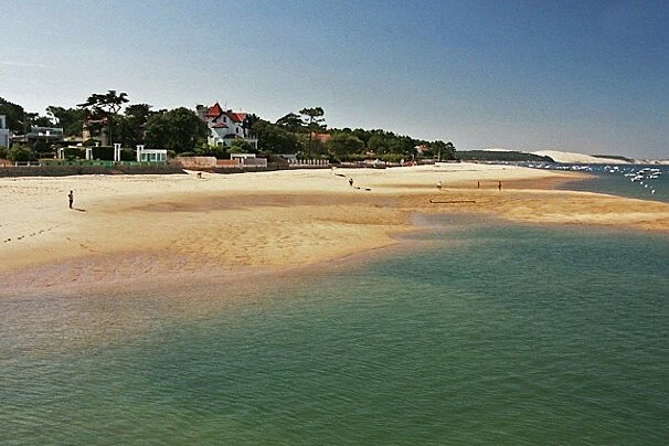 small town, sandy beach and turquoise waters