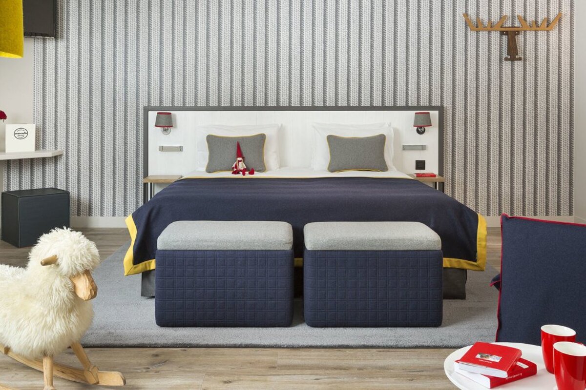a trendy hotel room in La Plagne