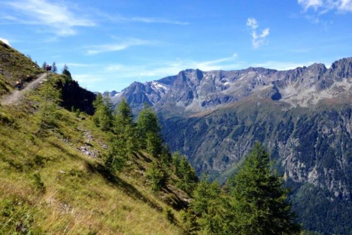 A person riding a bike on a trail in the mountains