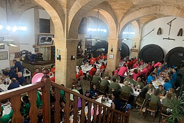 looking down on a full Es Celler restaurant