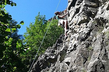 a climber on a route