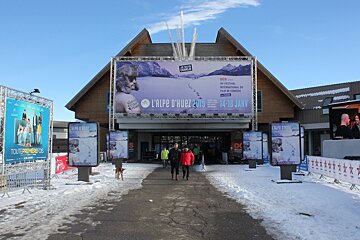 a billboard above a doorway