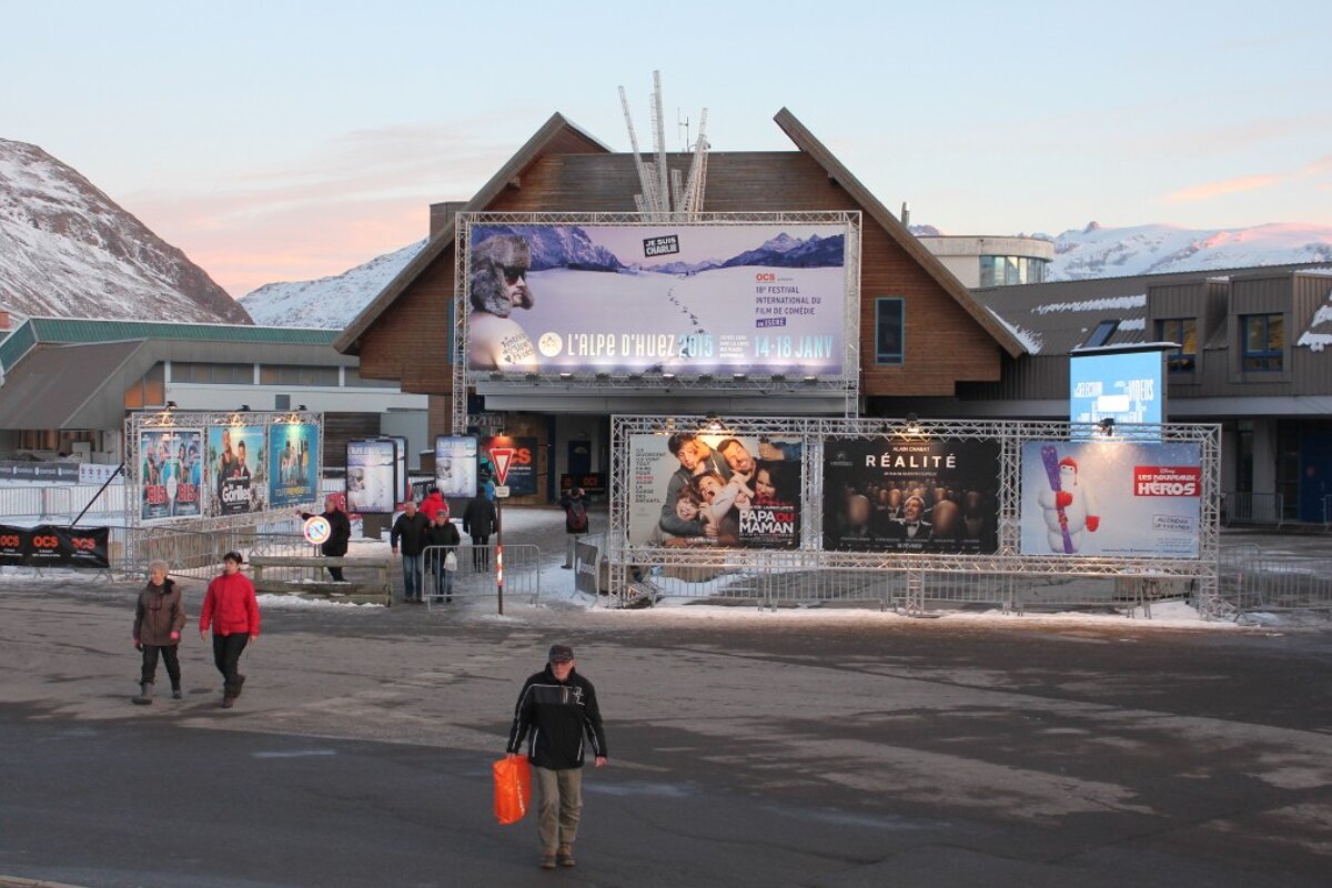 a number of billboards outside a centre hosting a film festival