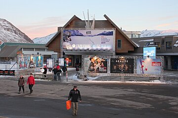 a number of billboards outside a centre hosting a film festival