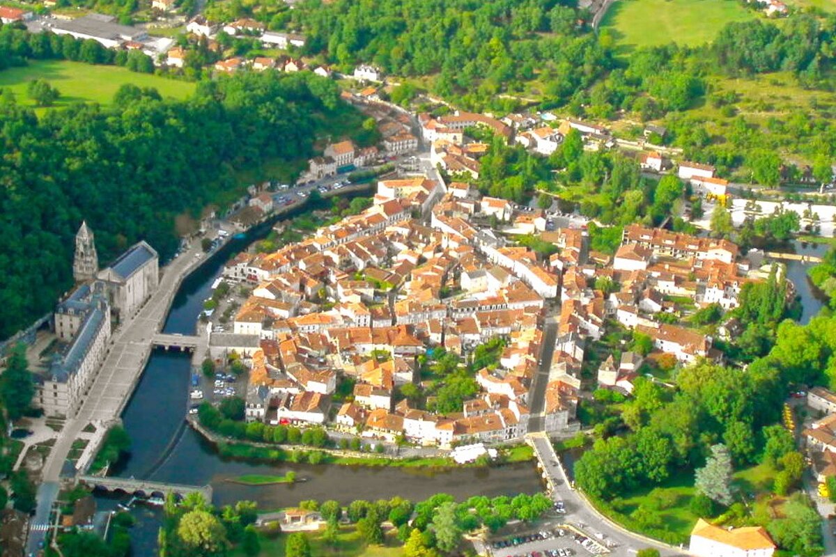 the town of brantome as seen from the air