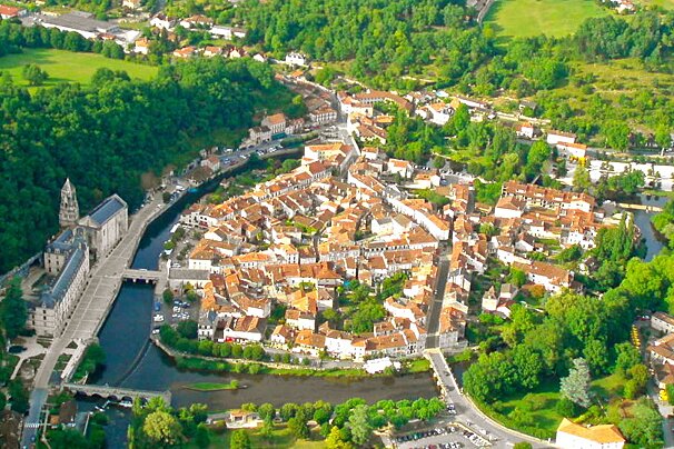 the town of brantome as seen from the air