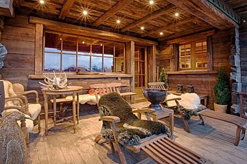a small terrace at a luxury chalet in Verbier