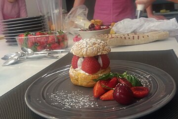 a choux bun filled with strawberries