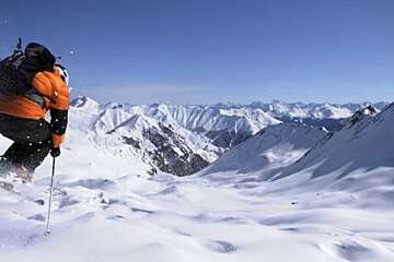 a skier jumping through the air