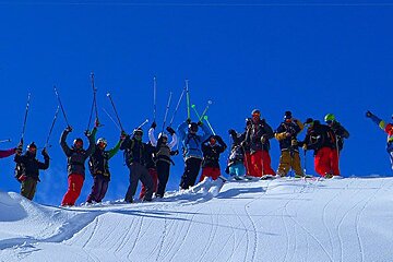 a ski instructor giving a group lesson