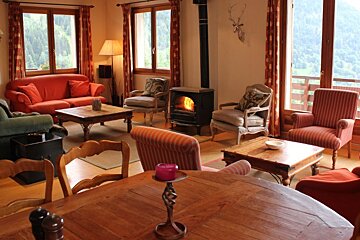 a lounge area in a chalet