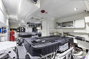 A volvo diesel engine is sitting inside of a boat