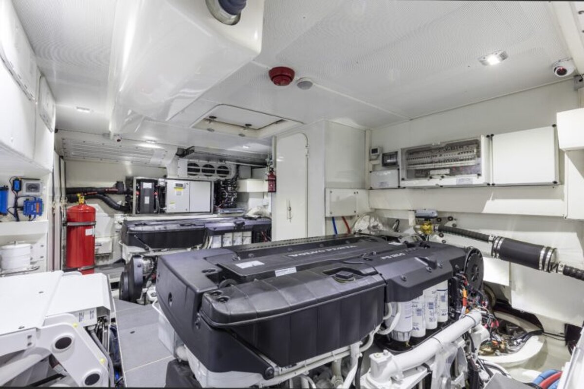 A volvo diesel engine is sitting inside of a boat