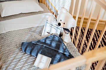 A teddy bear sits next to a book titled la grande expedition