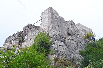 looking up at the ruin of an old fort