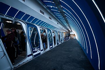 People board a modern 