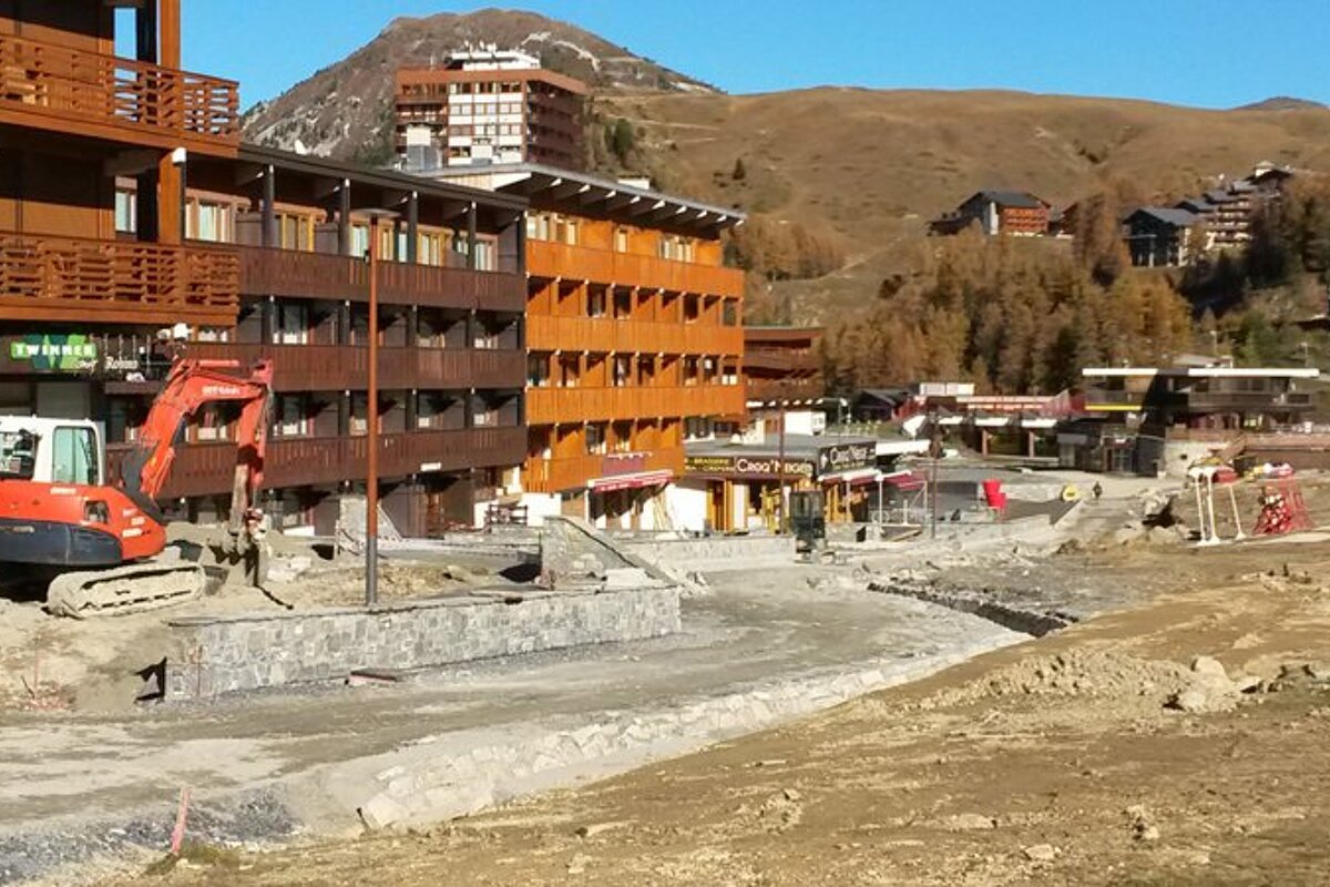 walls and pathways being built in La Plagne