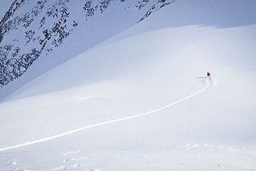 First tracks down the Glacier Du Mort